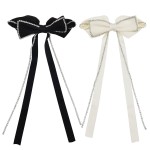 2 PACK Hair Bows Sparkly Rhinestone Tassel Hair Clips Barrettes Bowknot with Long Brocade Tassel Ribbon Claw Hair Accessories for Women and Girls (Black and White)