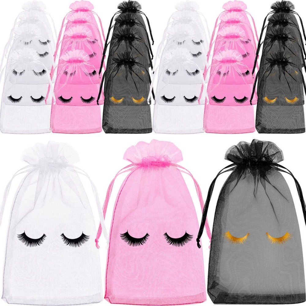 Reginary 100 Pcs Eyelash Aftercare Bags Eye Lash Print Makeup Bags Empty Beauty Gift Women Drawstring Cosmetic Organza Pouch for Makeup Jewelry Supplies(4 x 6 Inch,Multicolored)