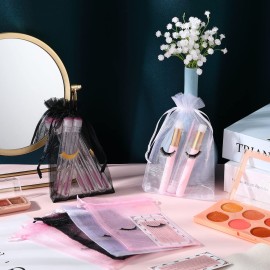 Reginary 100 Pcs Eyelash Aftercare Bags Eye Lash Print Makeup Bags Empty Beauty Gift Women Drawstring Cosmetic Organza Pouch for Makeup Jewelry Supplies(4 x 6 Inch,Multicolored)