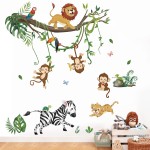wondever Jungle Animals Wall Stickers Monkey Lion Safari Peel and Stick Wall Art Decals for Kids Bedroom Baby Nursery Living Room
