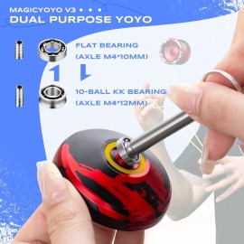 MAGICYOYO Professional Responsive Yoyo V3, Metal Yoyo for Kids Beginners Alloy Yoyo for Adults with KK Bearing + Bearing Removal Tool + Axle + Storage Bag + 12 Yoyo Strings (Black Red)