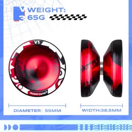 MAGICYOYO Professional Responsive Yoyo V3, Metal Yoyo for Kids Beginners Alloy Yoyo for Adults with KK Bearing + Bearing Removal Tool + Axle + Storage Bag + 12 Yoyo Strings (Black Red)