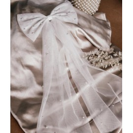 JEAIRTS Bridal Hair Bow Veil Pearl Wedding Hair Piece White Tulle Bow with Clip Bachelorette Party Hair Accessories for Women (Style 2) JEAIRTS Bridal Hair Bow Veil Pearl Wedding Hair Piece White Tulle Bow with Clip Bachelorette Party Hair Accessories for Women (Style 2)
