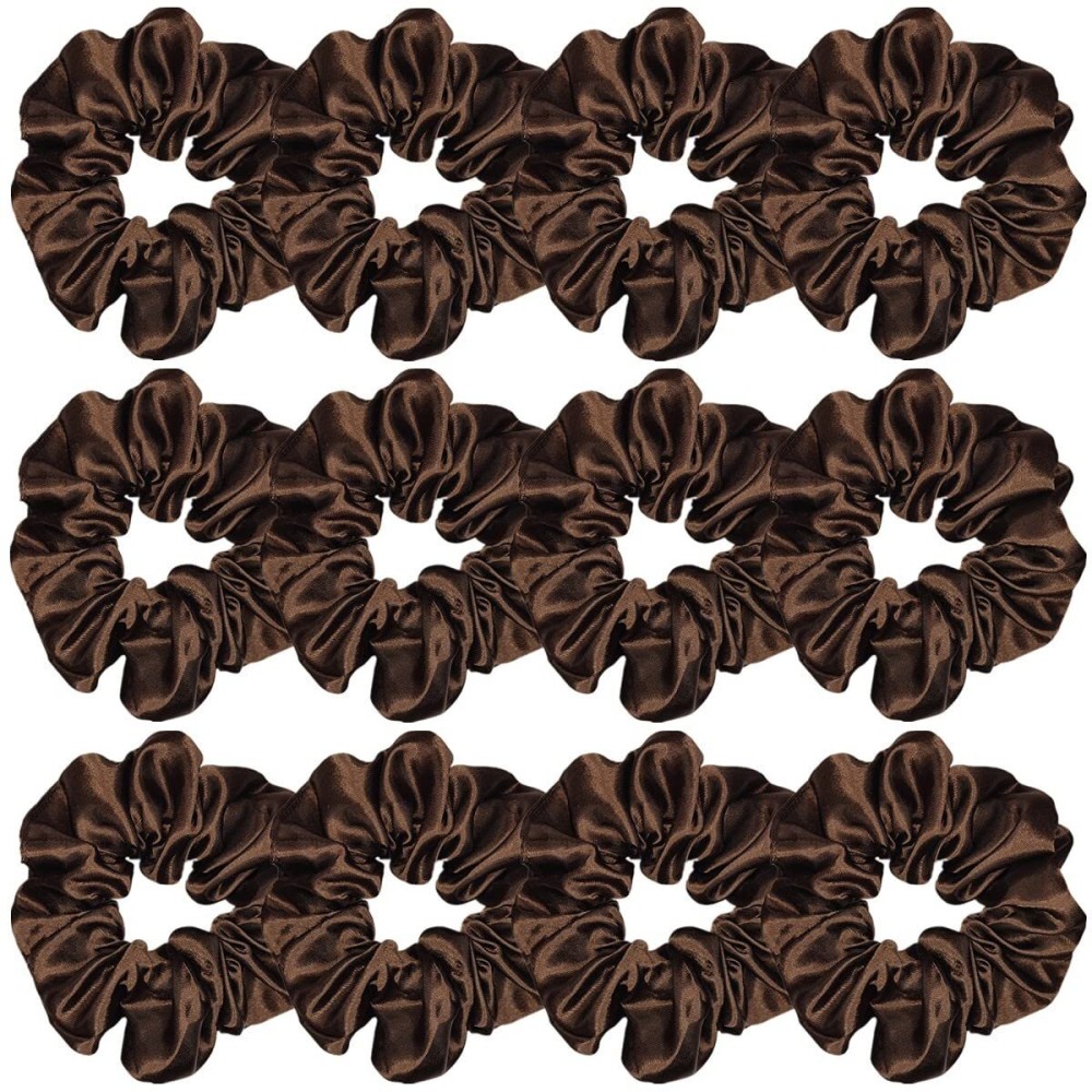 Sufermoe 12 Pcs Satin Silk Hair Scrunchies, 4.5 Inch Dark Brown Soft Hair Ties for Women and Girls, Hair Accessories for Different Hairstyles and Occasions Sufermoe 12 Pcs Satin Silk Hair Scrunchies, 4.5 Inch Dark Brown Soft Hair Ties for Women and Girls, Hair Accessories for Different Hairstyles and Occasions