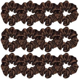 Sufermoe 12 Pcs Satin Silk Hair Scrunchies, 4.5 Inch Dark Brown Soft Hair Ties for Women and Girls, Hair Accessories for Different Hairstyles and Occasions