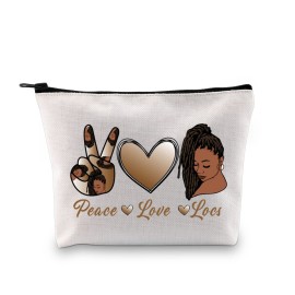 JXGZSO Peace Love Black Women Cosmetic Bag Natural Hair Makeup Bag black Woman Gift Black Owned Business Gift
