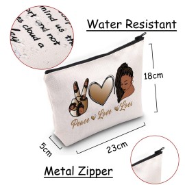JXGZSO Peace Love Black Women Cosmetic Bag Natural Hair Makeup Bag black Woman Gift Black Owned Business Gift
