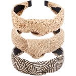 TOBATOBA Straw Headbands - 3pcs Top Knot, Summer Boho Woven No Slip Raffia Rattan