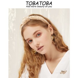 TOBATOBA Straw Headbands - 3pcs Top Knot, Summer Boho Woven No Slip Raffia Rattan