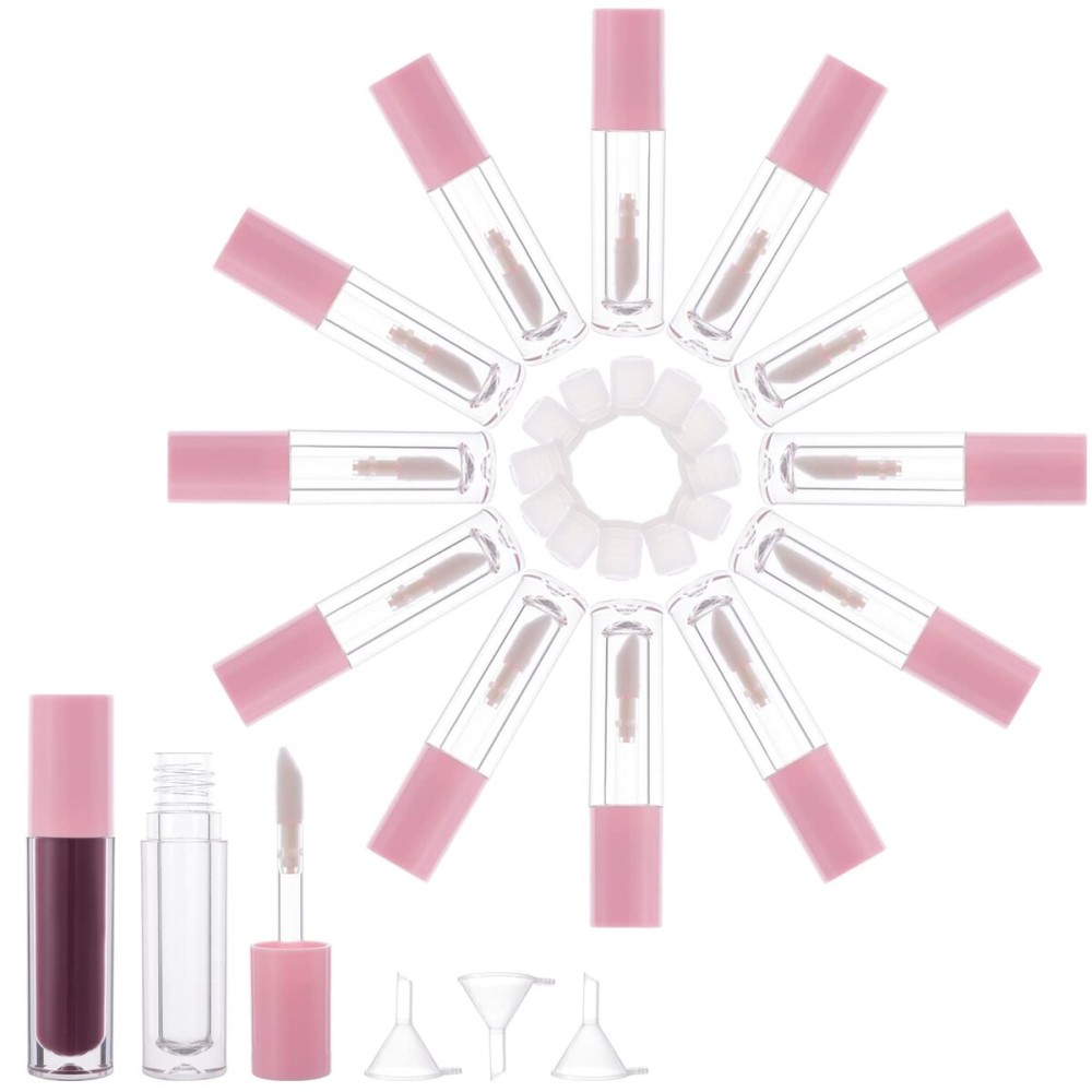 YITOU 12PCS Lip Glaze Bottle Empty 5ml, Transparent Cosmetic Containers with Applicator Lip Gloss Tube Making Kit Lipstick Bottle for Homemade Foundation Sample Cute Bulk Wholesale(0.81oz)