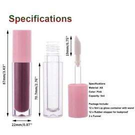 YITOU 12PCS Lip Glaze Bottle Empty 5ml, Transparent Cosmetic Containers with Applicator Lip Gloss Tube Making Kit Lipstick Bottle for Homemade Foundation Sample Cute Bulk Wholesale(0.81oz)
