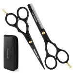 GMI-TWEEZERS-Hair Cutting Scissors for Professionals, and Home Use -Professional Barber Scissors-Hair Scissors for Men and Women-Thinning Shears for Hair Cutting Set-Pack of 2 (Black)