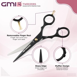 GMI-TWEEZERS-Hair Cutting Scissors for Professionals, and Home Use -Professional Barber Scissors-Hair Scissors for Men and Women-Thinning Shears for Hair Cutting Set-Pack of 2 (Black)