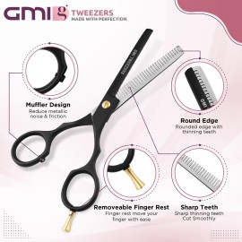 GMI-TWEEZERS-Hair Cutting Scissors for Professionals, and Home Use -Professional Barber Scissors-Hair Scissors for Men and Women-Thinning Shears for Hair Cutting Set-Pack of 2 (Black)