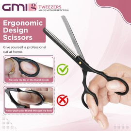 GMI-TWEEZERS-Hair Cutting Scissors for Professionals, and Home Use -Professional Barber Scissors-Hair Scissors for Men and Women-Thinning Shears for Hair Cutting Set-Pack of 2 (Black)