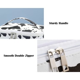IMCUZUR Travel Makeup Bag for Women, Water-resistant Cosmetic Organizer, Cute Cow Print Make Up Bag (Cow)