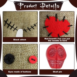 Kathfly 8 Pcs Voodoo Doll Set Include Horror Doll, 7 Pcs Skull Pins Ghost Soft Revenge Dammit Creepy Pin Holder Voodoo Resin Metal Straight Pins Stress Relieving(Flaxen)