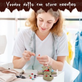 Kathfly 8 Pcs Voodoo Doll Set Include Horror Doll, 7 Pcs Skull Pins Ghost Soft Revenge Dammit Creepy Pin Holder Voodoo Resin Metal Straight Pins Stress Relieving(Flaxen)