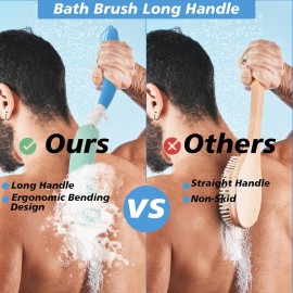 KkaFFeKkaFFe Shower Back Brush With Long Handle, 15.35 Body Brush, Back Scrubber for Men Women, Handled Sponge Body Exfoliator, Loofah Scrubber for Aid Bathing