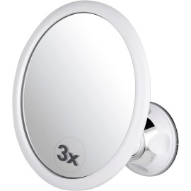 3X Magnifying Round Shower Mirror For Fogless Shaving with Strong and Sticky Suction Cup, Shatterproof Surface and 360 Swivel - 6.7 Diameter