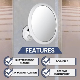 3X Magnifying Round Shower Mirror For Fogless Shaving with Strong and Sticky Suction Cup, Shatterproof Surface and 360 Swivel - 6.7 Diameter 3X Magnifying Round Shower Mirror For Fogless Shaving with Strong and Sticky Suction Cup, Shatterproof Surface and 360 Swivel - 6.7 Diameter