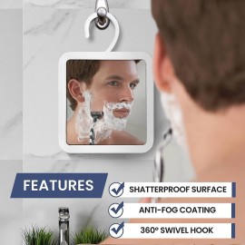 MIRRORVANA Hangable Fogless Shower Mirror for Shaving with 360 Swivel Hook for Hanging - Anti Fog and Shatterproof 6.3 x 6.3 Surface