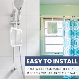 MIRRORVANA Hangable Fogless Shower Mirror for Shaving with 360 Swivel Hook for Hanging - Anti Fog and Shatterproof 6.3 x 6.3 Surface