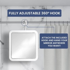 MIRRORVANA Hangable Fogless Shower Mirror for Shaving with 360 Swivel Hook for Hanging - Anti Fog and Shatterproof 6.3 x 6.3 Surface