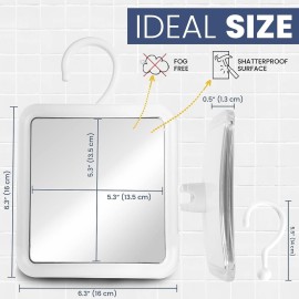 MIRRORVANA Hangable Fogless Shower Mirror for Shaving with 360 Swivel Hook for Hanging - Anti Fog and Shatterproof 6.3 x 6.3 Surface