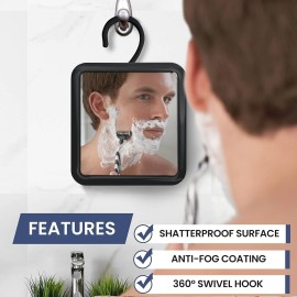 MIRRORVANA Hanging Fogless Shower Mirror for Shaving with 360 Rotatable Swivel Hook - Anti Fog and Shatterproof 6.3 x 6.3 Surface (Black) MIRRORVANA Hanging Fogless Shower Mirror for Shaving with 360 Rotatable Swivel Hook - Anti Fog and Shatterproof 6.3 x 6.3 Surface (Black)