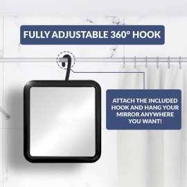 MIRRORVANA Hanging Fogless Shower Mirror for Shaving with 360 Rotatable Swivel Hook - Anti Fog and Shatterproof 6.3 x 6.3 Surface (Black) MIRRORVANA Hanging Fogless Shower Mirror for Shaving with 360 Rotatable Swivel Hook - Anti Fog and Shatterproof 6.3 x 6.3 Surface (Black)