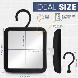 MIRRORVANA Hanging Fogless Shower Mirror for Shaving with 360 Rotatable Swivel Hook - Anti Fog and Shatterproof 6.3 x 6.3 Surface (Black) MIRRORVANA Hanging Fogless Shower Mirror for Shaving with 360 Rotatable Swivel Hook - Anti Fog and Shatterproof 6.3 x 6.3 Surface (Black)