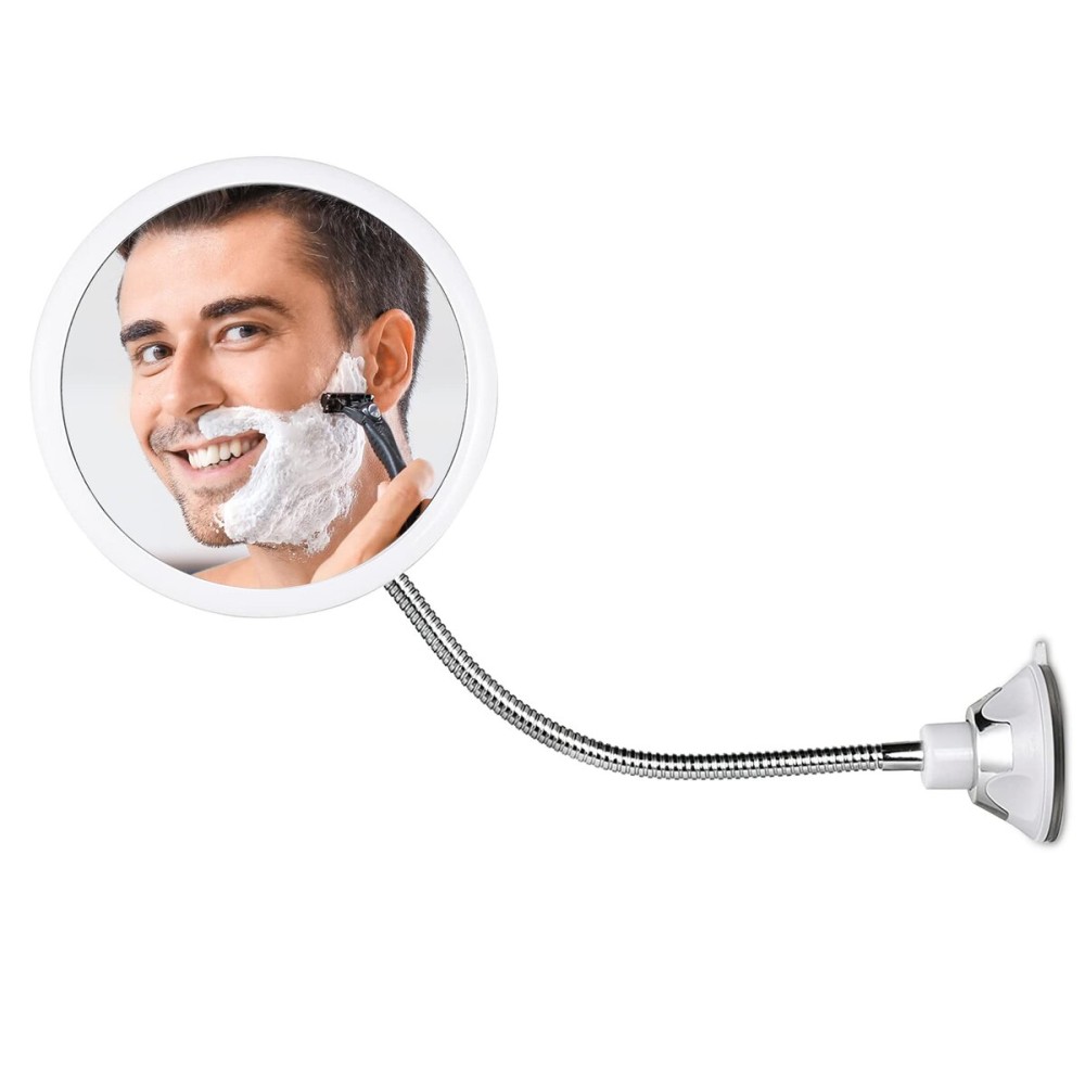 MIRRORVANA Flexible Round Fogless Shower Mirror for Shaving with Height Adjustable Gooseneck Extension, 360 Swivel and Upgraded Suction Cup - Shatterproof 6.7 Diameter Surface