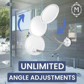 MIRRORVANA Flexible Round Fogless Shower Mirror for Shaving with Height Adjustable Gooseneck Extension, 360 Swivel and Upgraded Suction Cup - Shatterproof 6.7 Diameter Surface