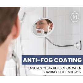 MIRRORVANA Flexible Round Fogless Shower Mirror for Shaving with Height Adjustable Gooseneck Extension, 360 Swivel and Upgraded Suction Cup - Shatterproof 6.7 Diameter Surface