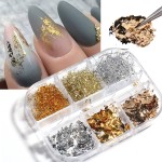 Glitter Nail Foils Flakes, Holographic Sparkly Ultra-Thin Aluminum Foil Nail Decorations, DIY 3D Nail Art Tips