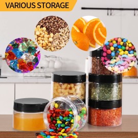 EkkoVla 40 Pack 6 oz Clear Plastic Jars Wide Mouth Round Containers with Black Lids BPA FREE, Empty Multi-use Refillable Storage Jar with Airtight Lid for Cosmetics Beauty Products