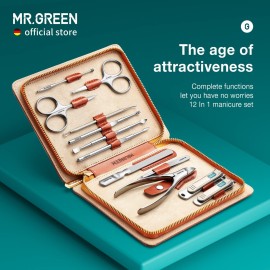 MR.GREEN Manicure Set 12 in 1 Full Function Nail Clippers Personal Care Tool Kits Stainless Steel Pedicure Sets with Leather Case Idea Gift (12Pcs Set) Brown MR.GREEN Manicure Set 12 in 1 Full Function Nail Clippers Personal Care Tool Kits Stainless Steel Pedicure Sets with Leather Case Idea Gift (12Pcs Set) Brown