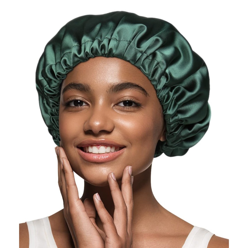 Alnorm Sleep Caps Satin Lined Hair Bonnets for Black Women Dark Green