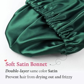 Alnorm Sleep Caps Satin Lined Hair Bonnets for Black Women Dark Green