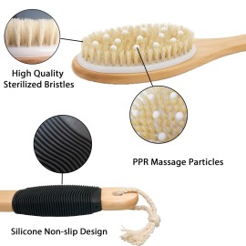 OWIIZI Bath Brush with Cellulite Massagers, Wooden Curved Long Handle Antiskid Dry Brushing Body Brush for Exfoliating, Natural Bristle Back Scrubber for Shower Use Wet or Dry for Men Women Elders OWIIZI Bath Brush with Cellulite Massagers, Wooden Curved Long Handle Antiskid Dry Brushing Body Brush for Exfoliating, Natural Bristle Back Scrubber for Shower Use Wet or Dry for Men Women Elders