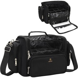 Makeup Brush Bag, Clear Makeup Brush Holder with Lid, Extra Large Capacity Travel Cosmetic Bag Makeup Artist Must Haves, Black Makeup Case, Make Up Organizers and Storage, with Adjustable Dividers