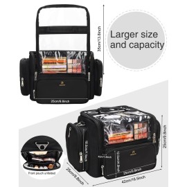 Makeup Brush Bag, Clear Makeup Brush Holder with Lid, Extra Large Capacity Travel Cosmetic Bag Makeup Artist Must Haves, Black Makeup Case, Make Up Organizers and Storage, with Adjustable Dividers