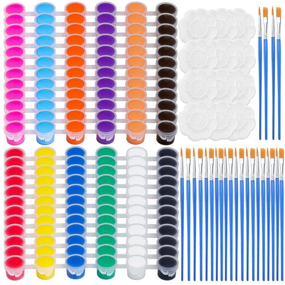12PCS Mini Paint Set for Kids & Adults - Washable Acrylic Paint Strips in 12 Colors, 24 Brushes, 12 Mixing Palettes - Perfect for Home, Classroom, Party Favors