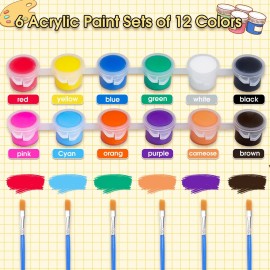 12PCS Mini Paint Set for Kids & Adults - Washable Acrylic Paint Strips in 12 Colors, 24 Brushes, 12 Mixing Palettes - Perfect for Home, Classroom, Party Favors