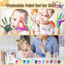 12PCS Mini Paint Set for Kids & Adults - Washable Acrylic Paint Strips in 12 Colors, 24 Brushes, 12 Mixing Palettes - Perfect for Home, Classroom, Party Favors