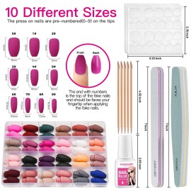 FANDAMEI Matte Press on Nails Medium Length, 24 Packs 576PCS Medium Coffin Fake Nails Full Cover, Acrylic Short Ballerina False Nail tips with Nail Glue, Nail Adhesive Tabs, Nail File for Nail Art DIY