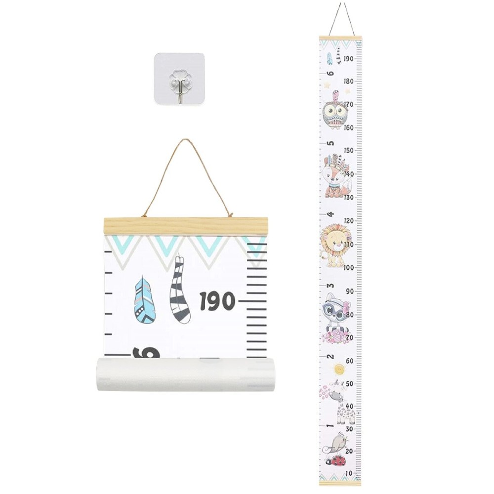 Baby Growth Chart, Height Wall Chart for Kids, 79 x 7.9in Wooden Frame Canvas Measurement Hanging Ruler for Childs Room Decoration (Animal)