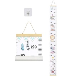 Baby Growth Chart, Height Wall Chart for Kids, 79 x 7.9in Wooden Frame Canvas Measurement Hanging Ruler for Childs Room Decoration (Animal)