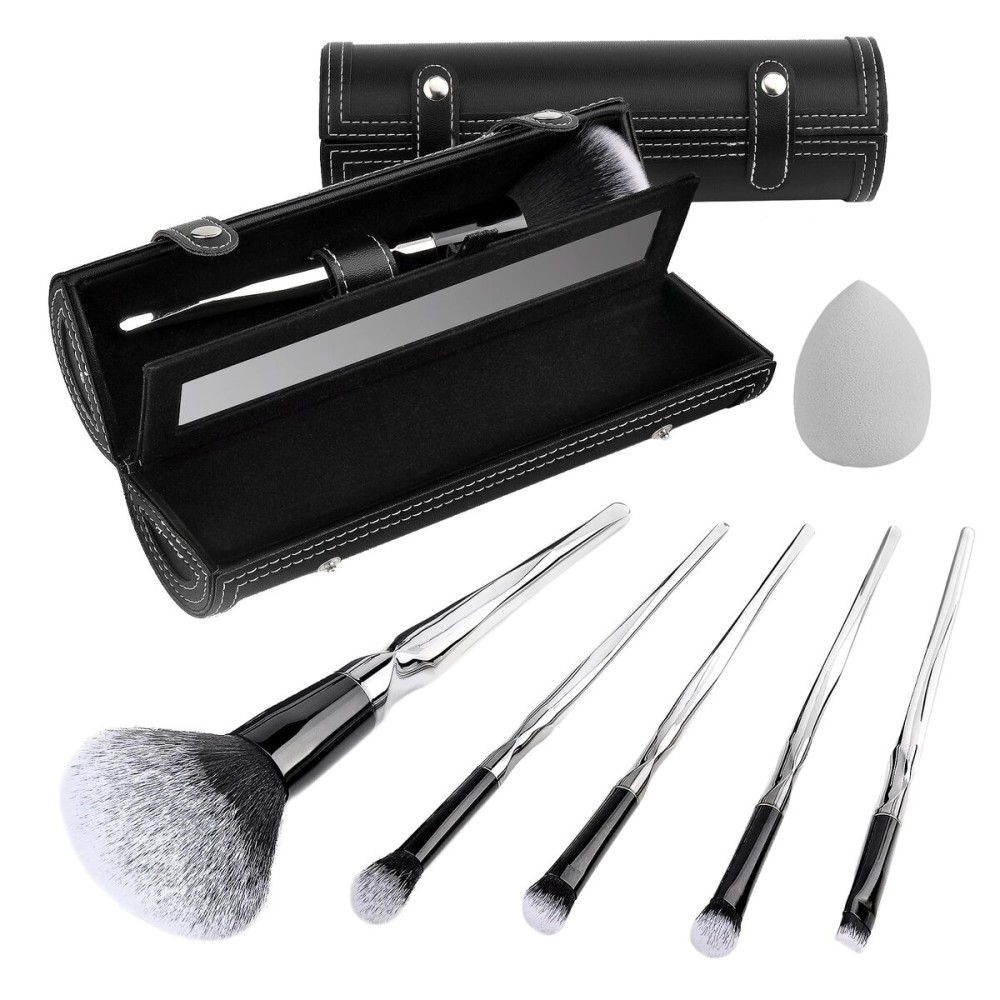 Makeup Brushes, Makeup Brush Set Professional, Travel Makeup Brushes, Premium Synthetic Foundation Powder Concealer Eyeshadow Blush, Face Makeup Brushes with makeup brush bag (Black and silver)
